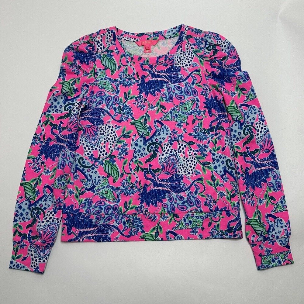 NWT Lilly Pulitzer JANSEN Long‎ Sleeve Sweatshirt Plumeria Pink Untamed Hearts